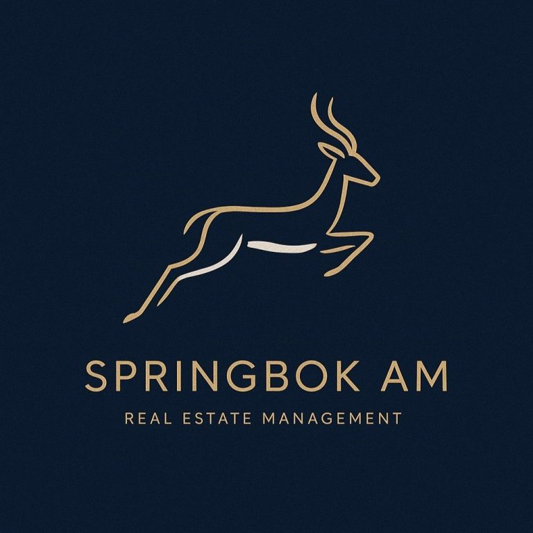 Logo Springbok AM Logo de Springbok AM avec une antilope dorée sur fond bleu, mentionnant la gestion immobilière.